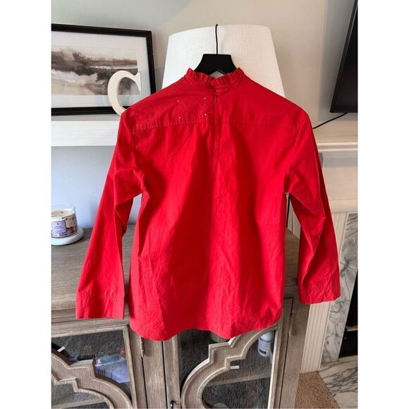 FABIANA PIGNA Crimson Red Blouse Long Sleeve Ruffled Neckline Size Xsmall - Picture 7 of 11